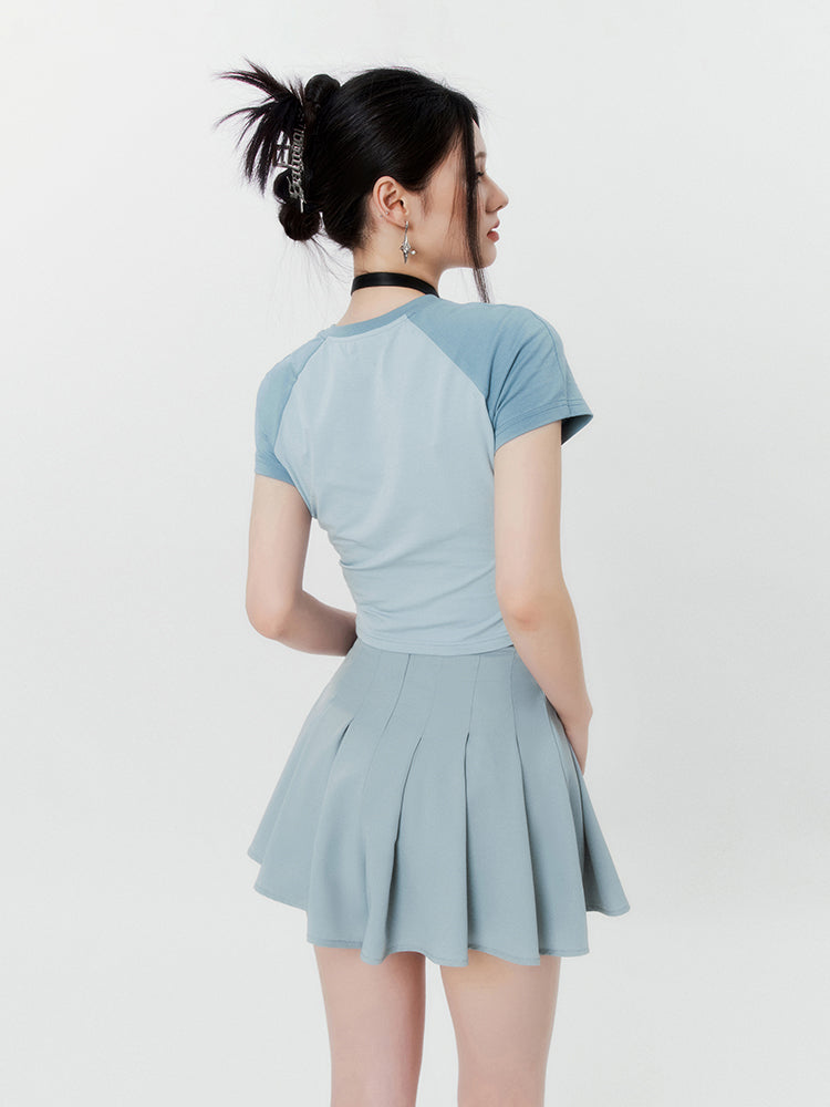 American College Style Aqua Pleated Skirt