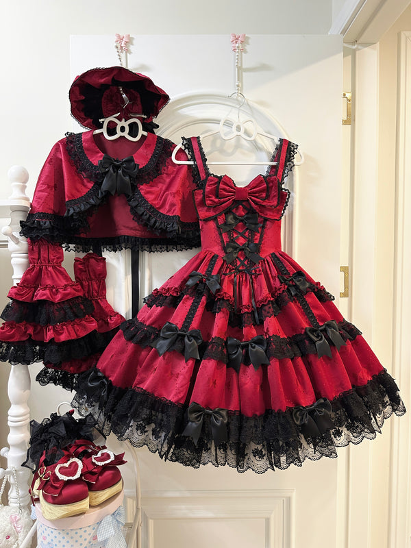 [Pre-order Deadline: February 13] Red Black Dolly Cape Dress Set