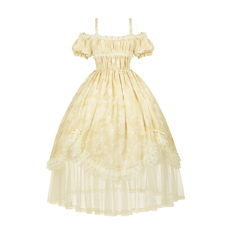 Romantic flower Lolita dress + jumper skirt + cardigan + hair accessories