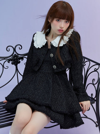 Doll Tweed Jacket + Strap Dress