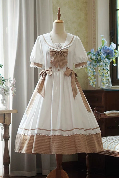 [Reservierungsschluss 28. Juni] 5 Farben/Sailor-Lolita-Streifenkleid mit Schleife und Puffärmeln