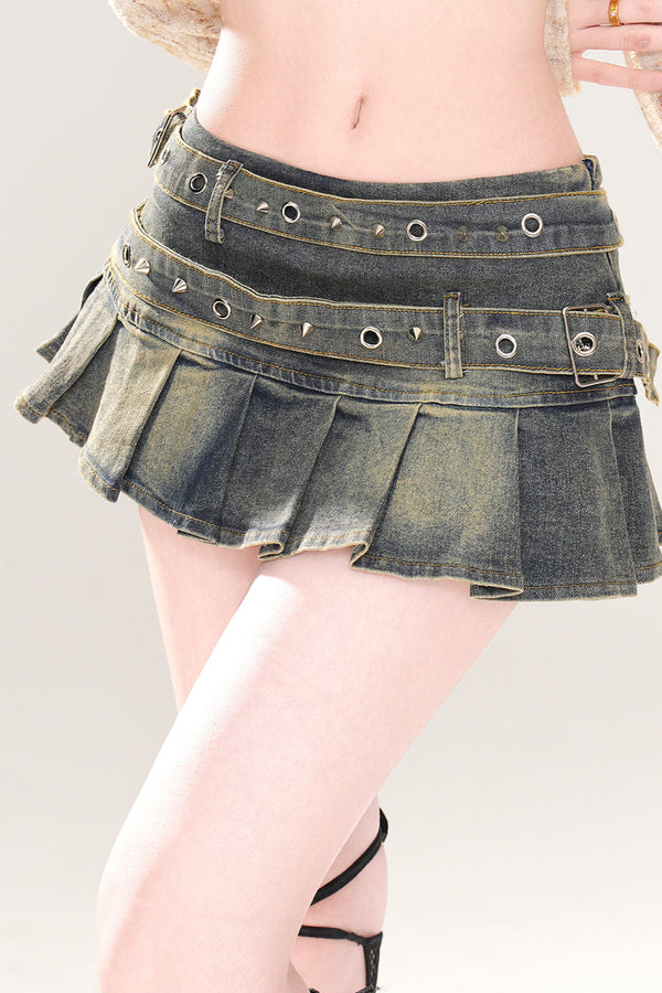 Y2Kラインデニムプリーツスカート