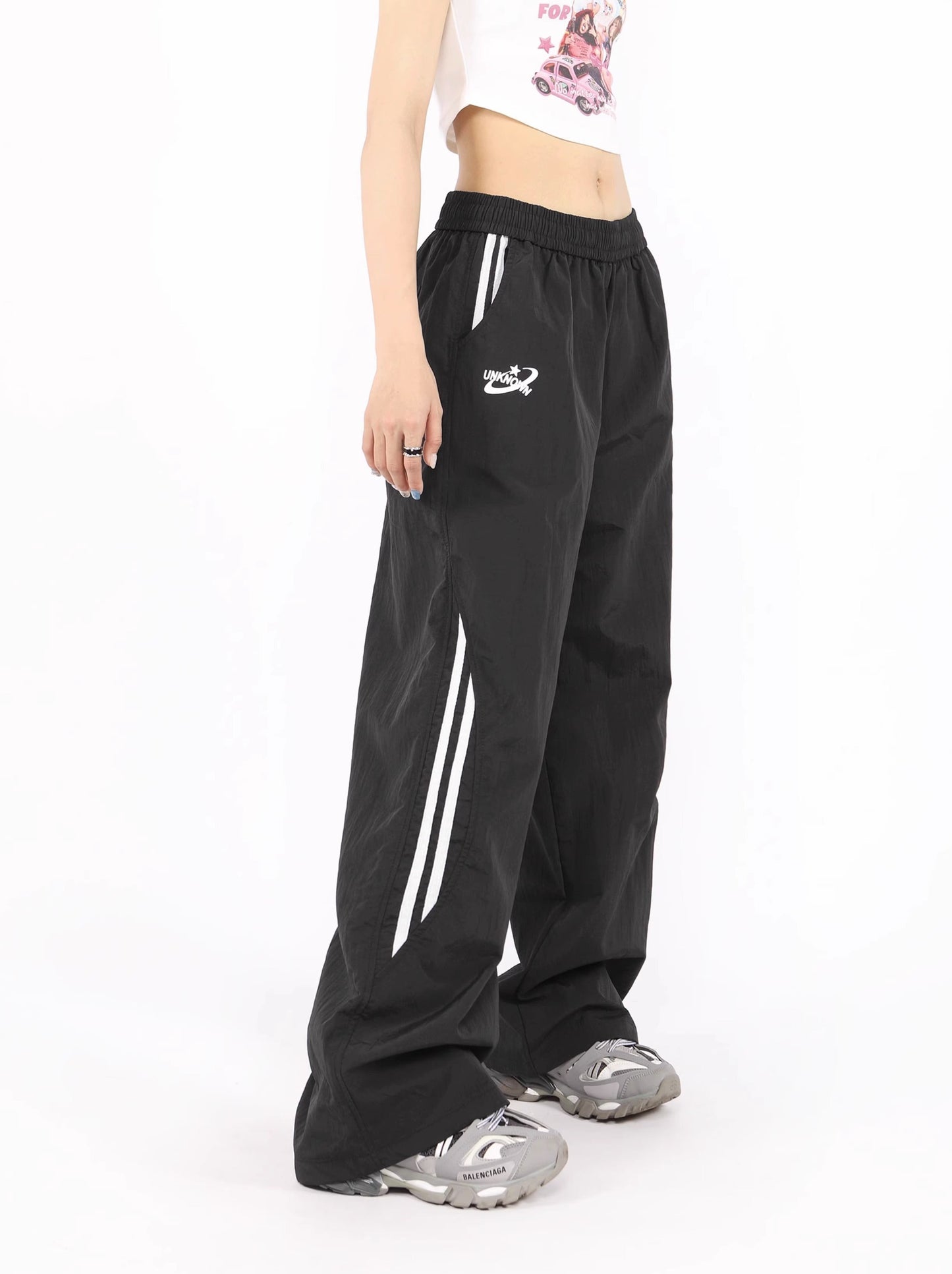 American retro casual sports parachute wide leg pants