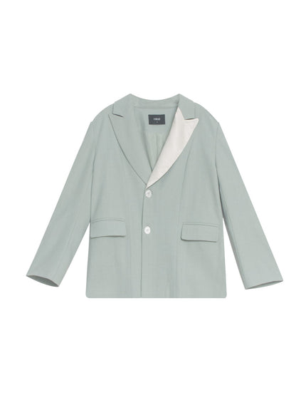 Contrast Green Field Pearl Lapel Collar Jacket