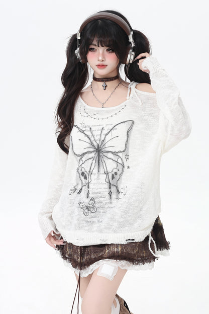 レイジーカットアウトオフショルダーレーストップス