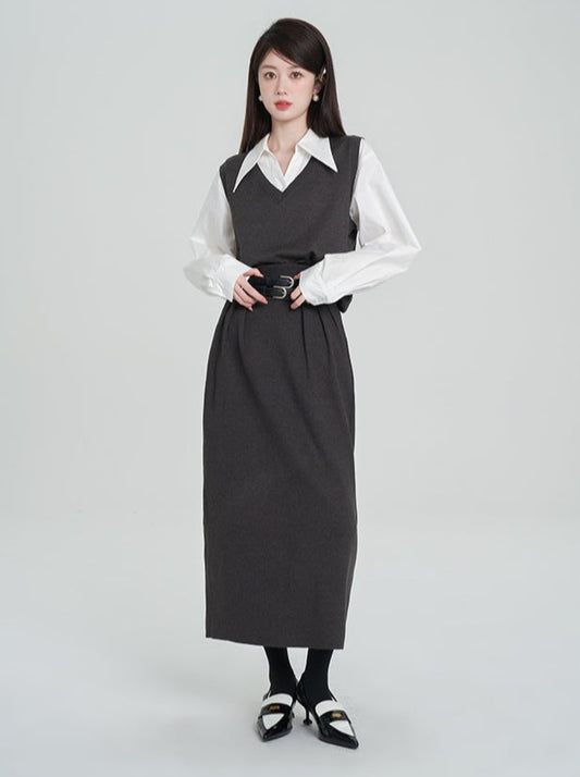 프렌치 시크 베스트 + 하이웨이스트 미디엄 스커트