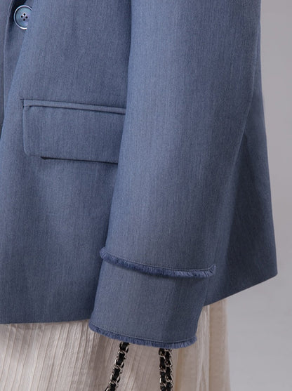 Barrier Blue Raw Edge Split Blazer