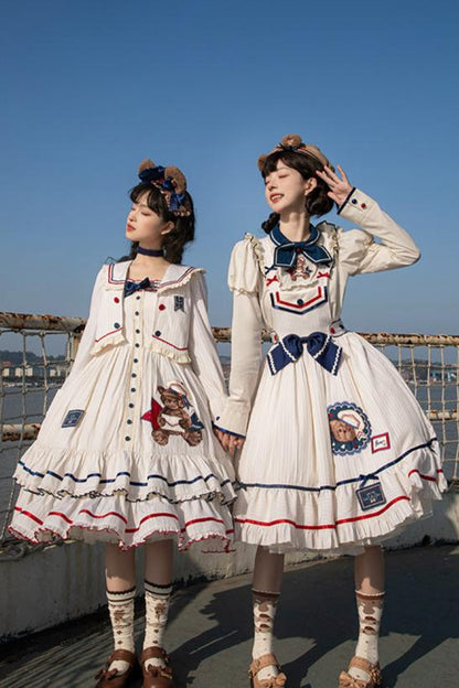 [Reservation deadline on October 8] Navy Bear Original Lolita Fake Two Piece Dress + One Piece + Tops + Suspender Dress