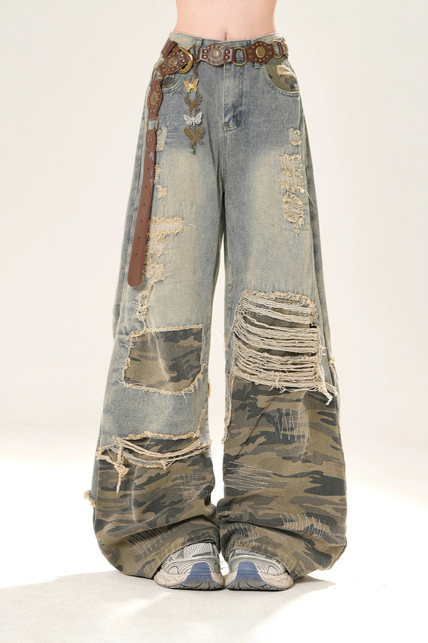 Distressed Loose Wide Leg Jeans