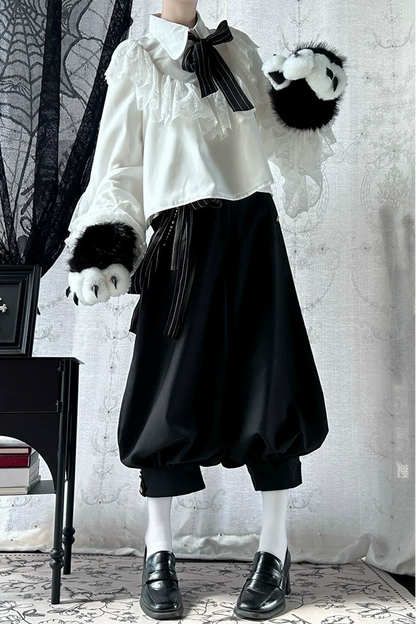 [Pre-order Deadline: September 28] Prince Lolita White Lace Ruffle Shirt + Long Balloon Pants (with Black Stripe Bow Tie + Waist Ribbon Accessory)