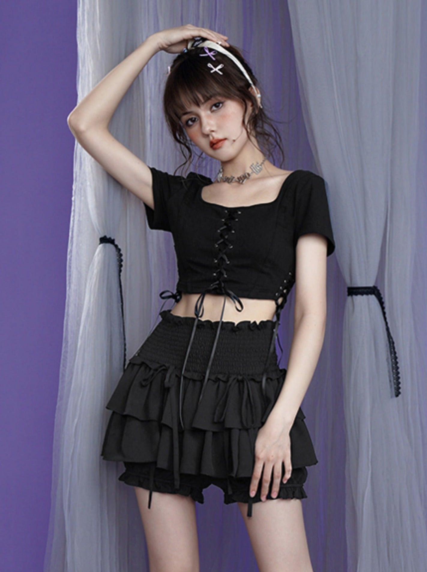 Dark Cool Tiered Skirt IN Pants