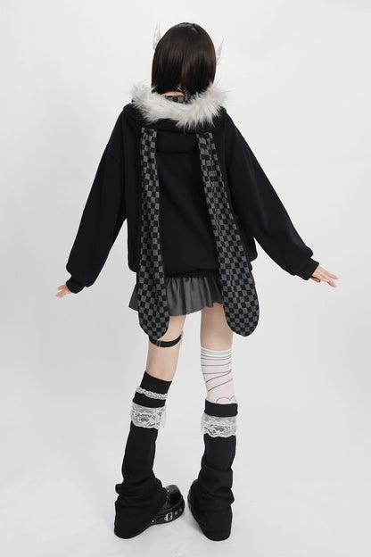 ファーチェックラビットフードパーカー