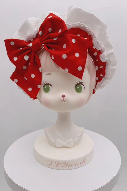 Retro-Lolita-Punkte-Haube + Band + Haarreif