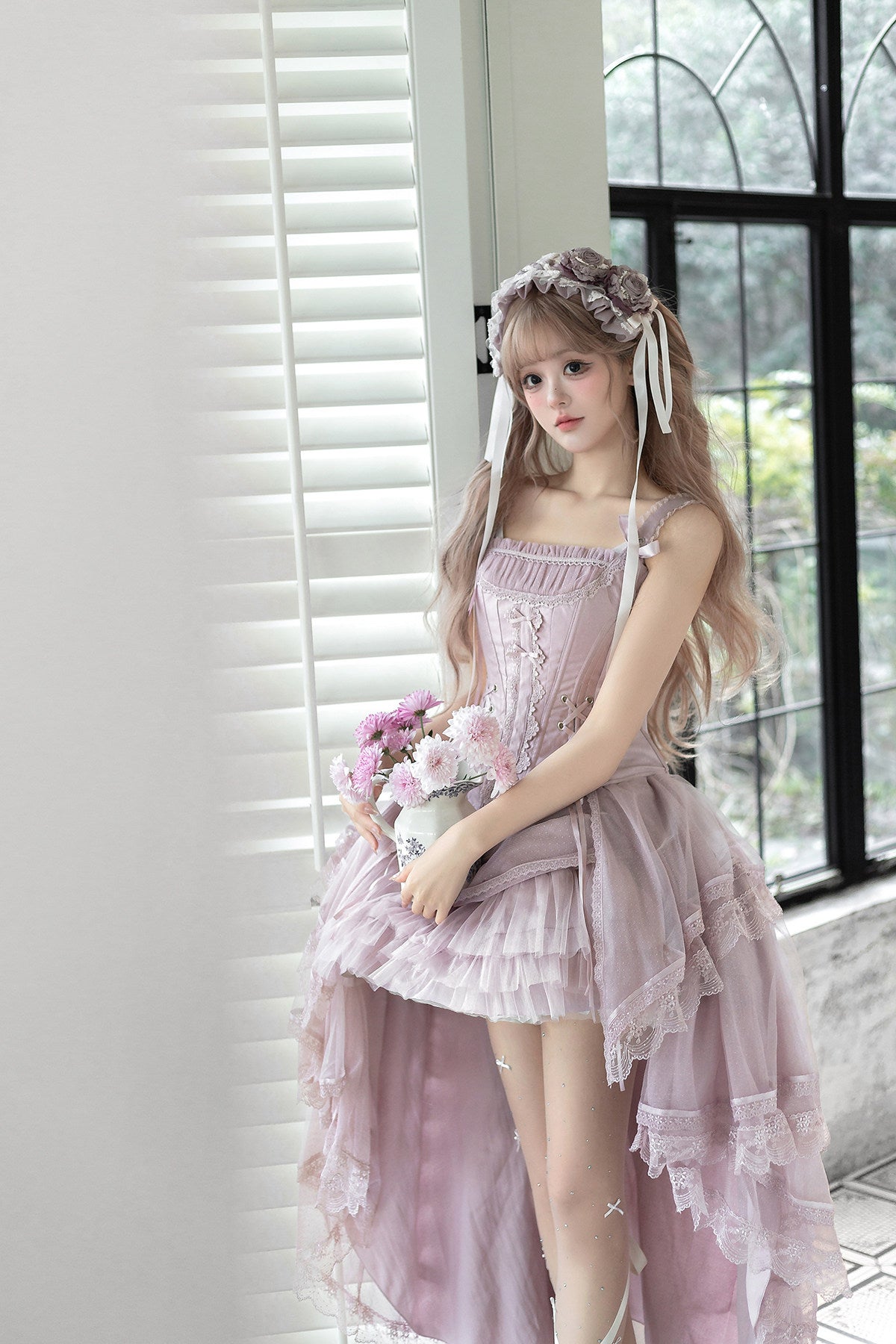 【2月27日予約締切】アンティークランプシャドウシャンパンゴールドストラップリボンビスチェドレスセットアップ