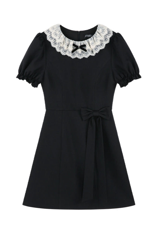 フレンチレースランタンスリーブドレス