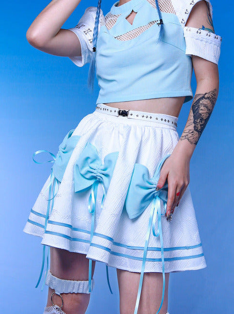 Y2K Virtual Idol Futureistic Ribbon Skirt