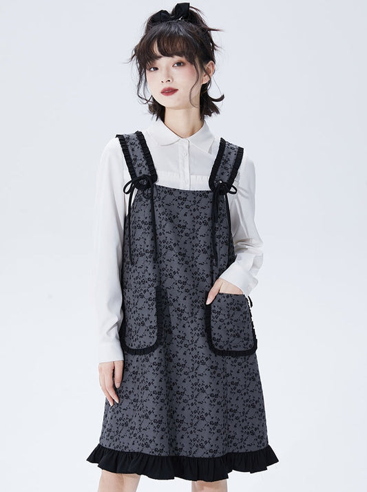 Grey Jacquard Suspender Skirt