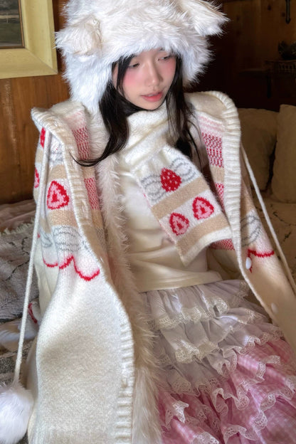 Strawberry Jacquard Knit Scarf