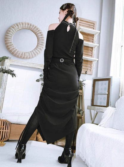 Drawstring Black Slim Fit Hip Skirt