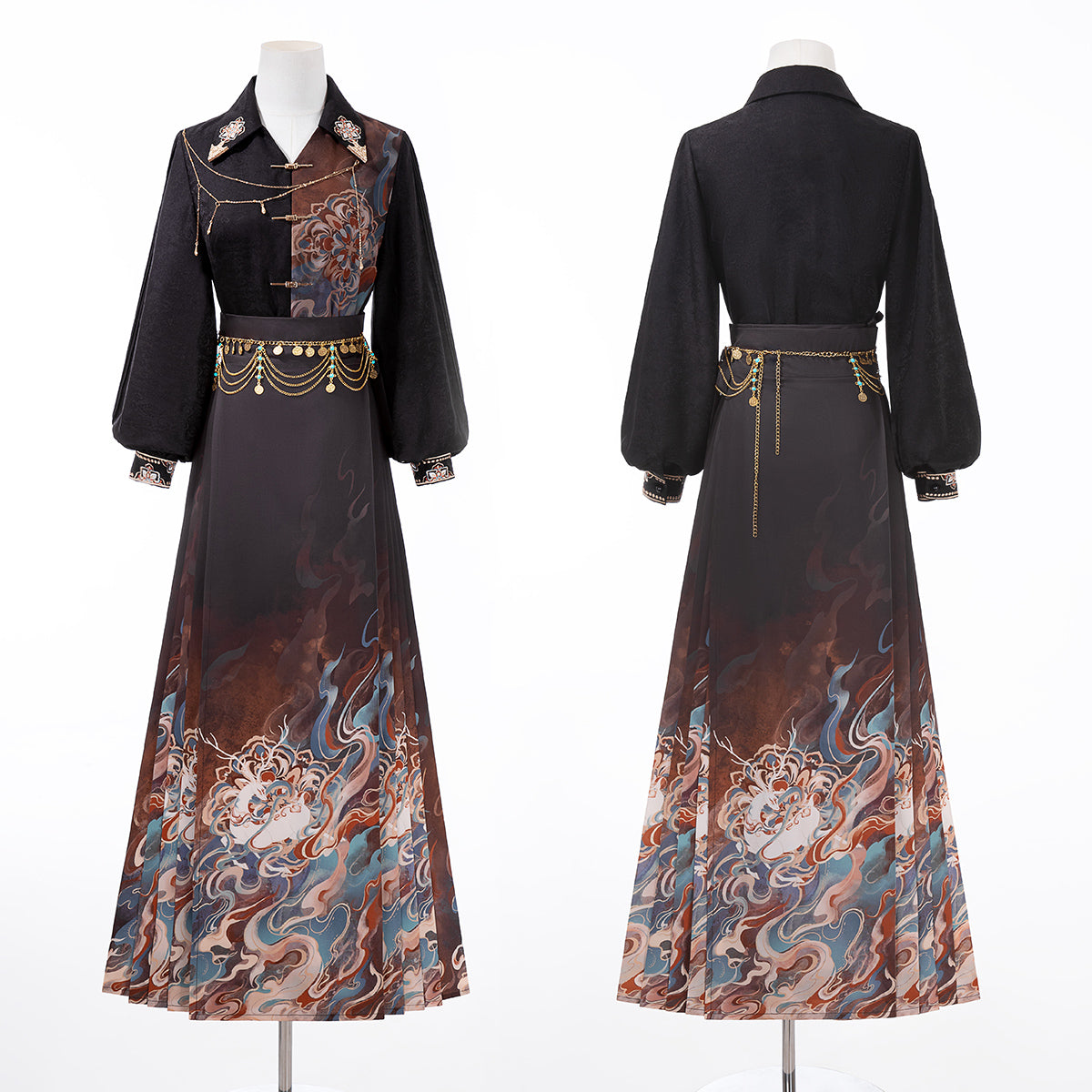 Dark chic retro top + long skirt