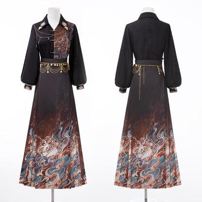 Dark chic retro top + long skirt