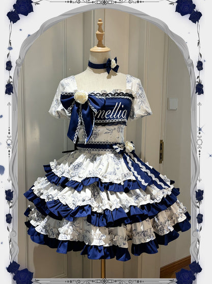 [Reservation Product] Blue-White Retro Girly Lolita Dress