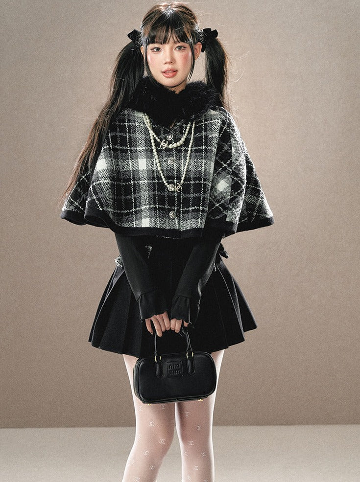 Retro Dark Gurle Leau Leau Color Mant Court + Title Long Skirt + Pleated Short Skirt [Reservation Product]