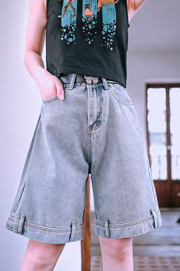 ウォッシュブルーデニムハーフパンツ
