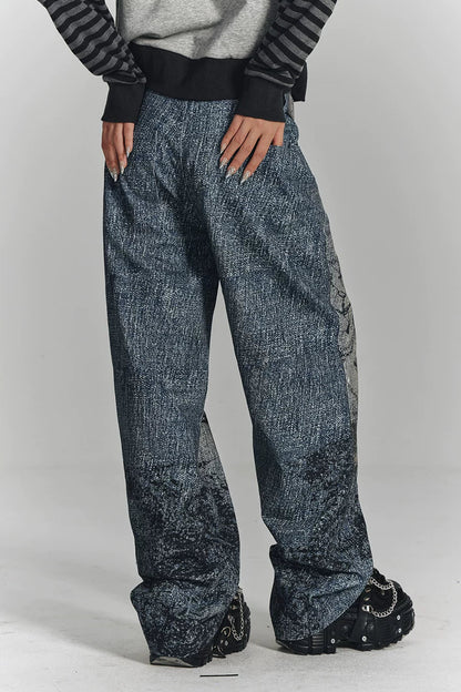 レトロデジタルプリントデニムパンツ