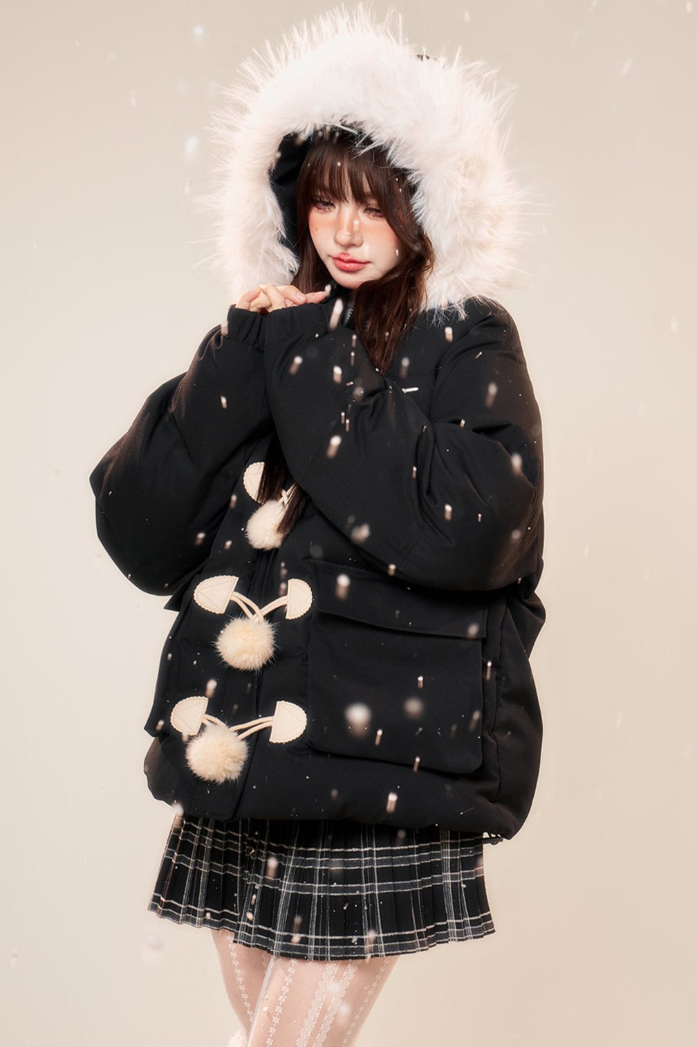 サシーシックンドフーディーコットンジャケット