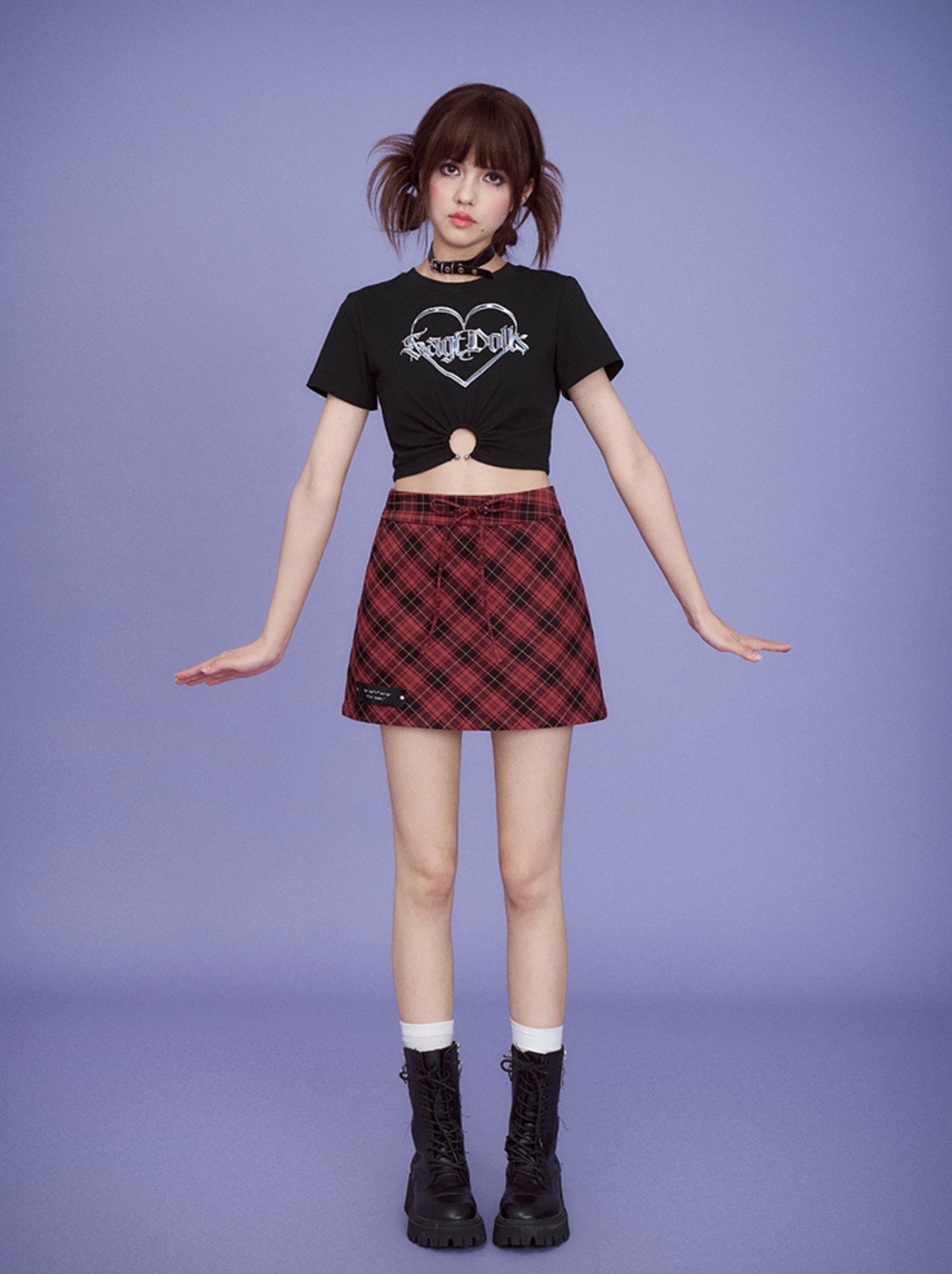 Rock Red Retro Check Tight Skirt