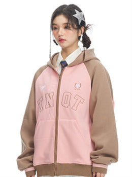 Logo Brief College Style Zip Jacke mit Kapuze Sweatshirt Strickjacke