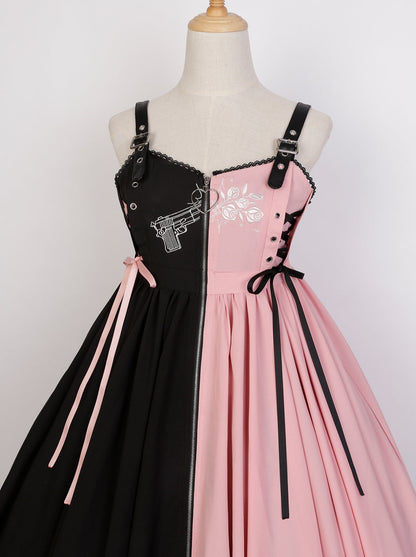 ローズロリータブラックピンクゴシッククロスイレヘムサスドレス