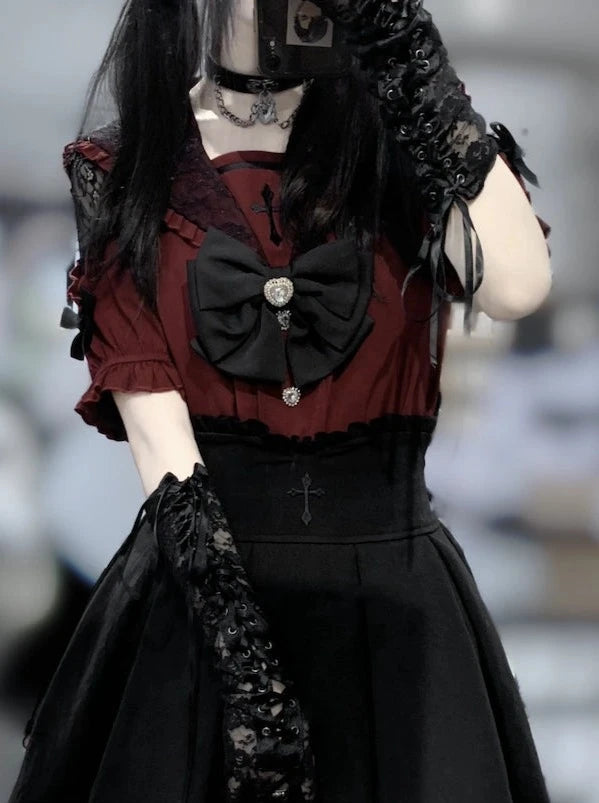 【予約商品】レースクロスカラートップス+ハイウエストスカート