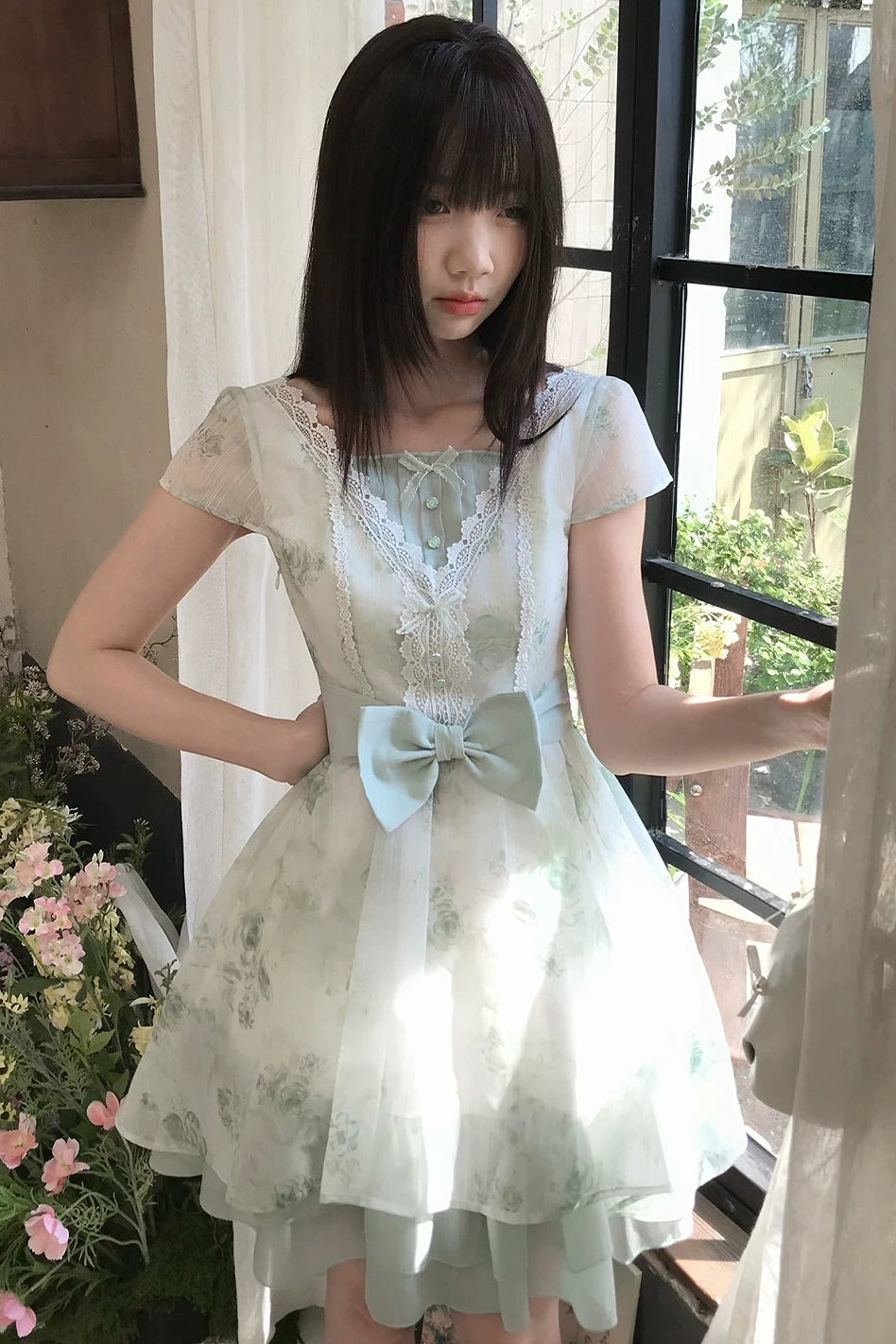 タイミアングリーンフローラルジャカードドレス