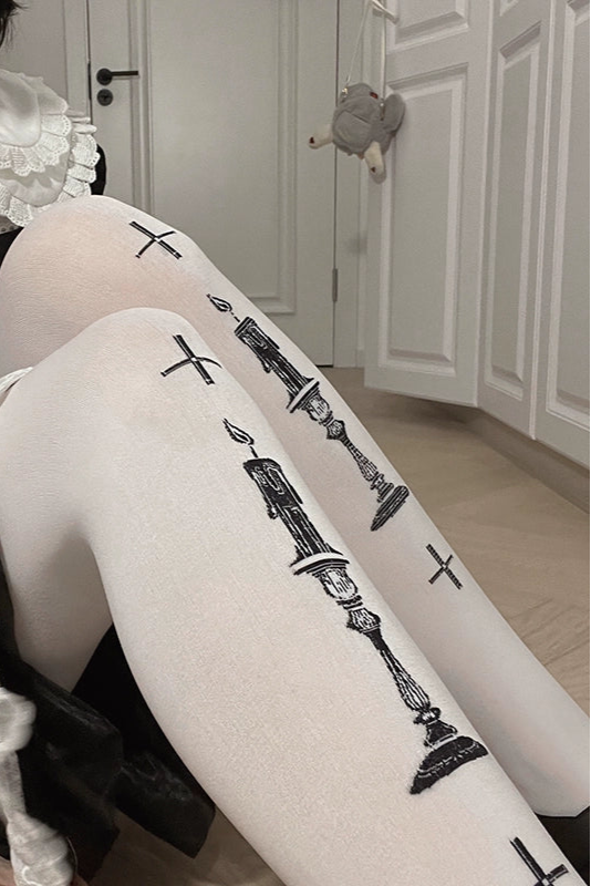 Gothic Doll Velvet Print Tights