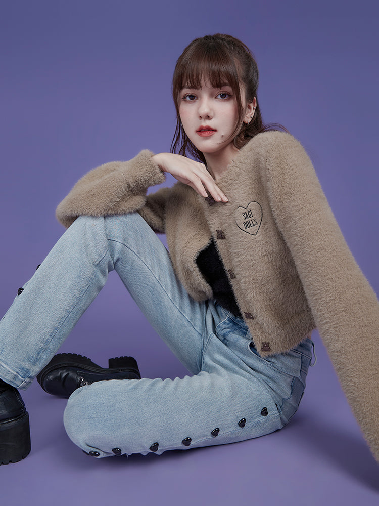 One Point Logo Fur Cardigan