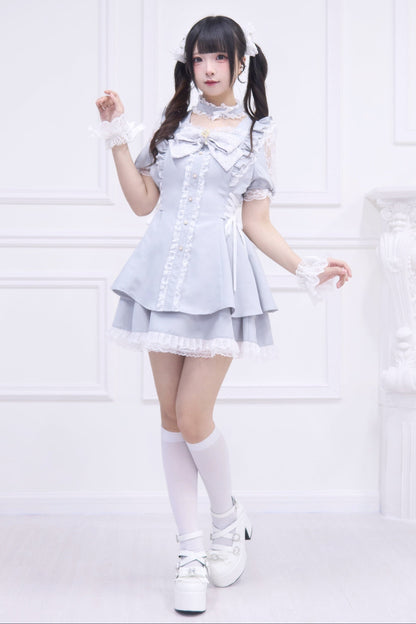 Mine striped lace puff sleeve top + short skirt