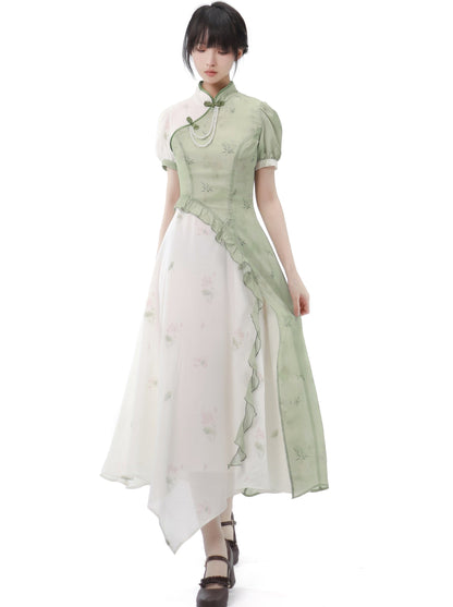 Green Floral China Pearl Ashime Dress &amp; Setup