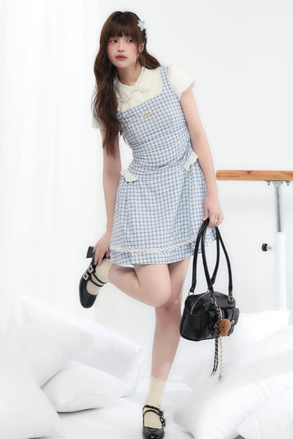 Sweet College Blue Check Dress
