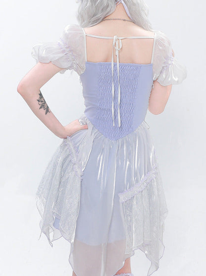 Fairy Sheer Puff Sleeve French Manchic Dress