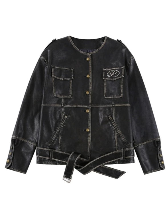 Heart Beat Battle Leather Crew Jacket