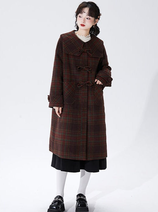 Christmas Check Long Wool Coat