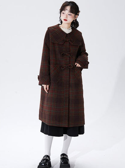 Christmas Check Long Wool Coat