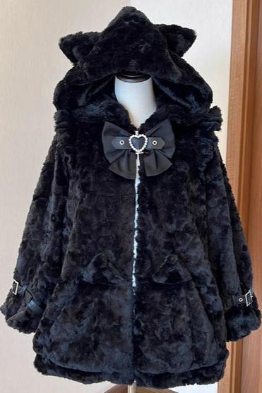 【予約商品】猫耳フーディークロスリボンジップファーコート