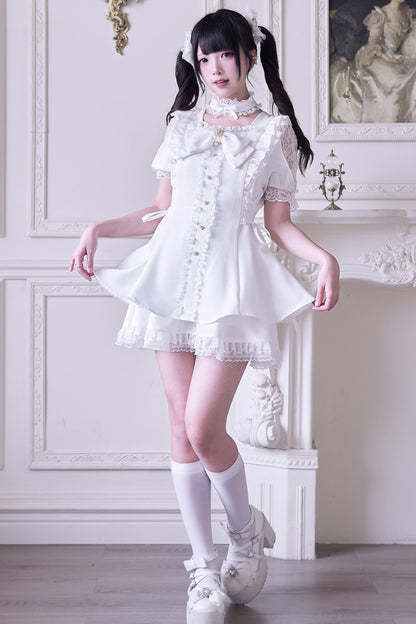 Mine striped lace puff sleeve top + short skirt