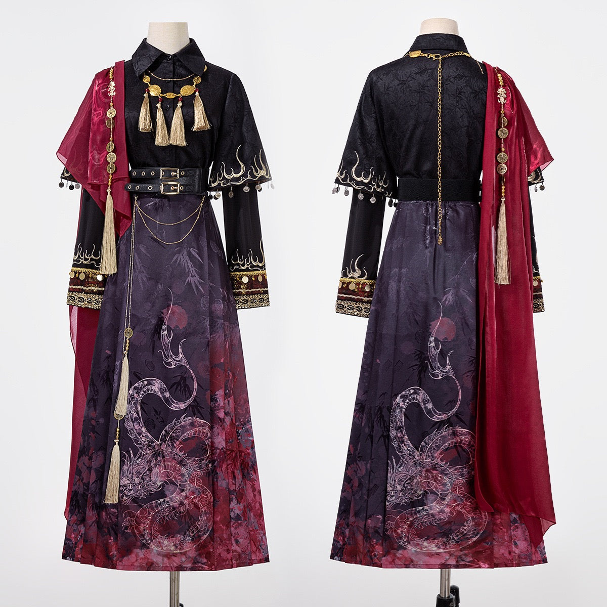 ファイヤーチャイナロングコート＋トップス＋ロングスカート