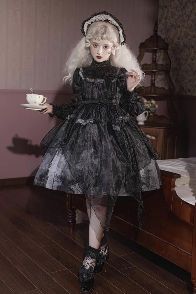 Dead Leaf Gos Dark Style Tulle Suspender Dress + Stand Color Tops