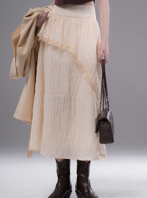 Cream Lace Romantic Long Skirt