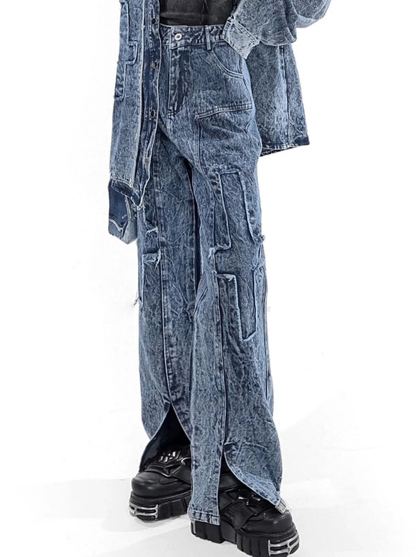 Wash Heavy Duty Slit Loose Slimming Cloth Denim Pants